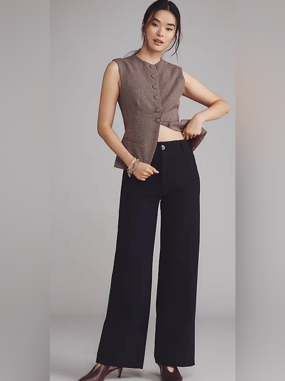 Maeve the Colette Cropped Wide Leg Pant in Ponte Knit Size 26 Black Office Work